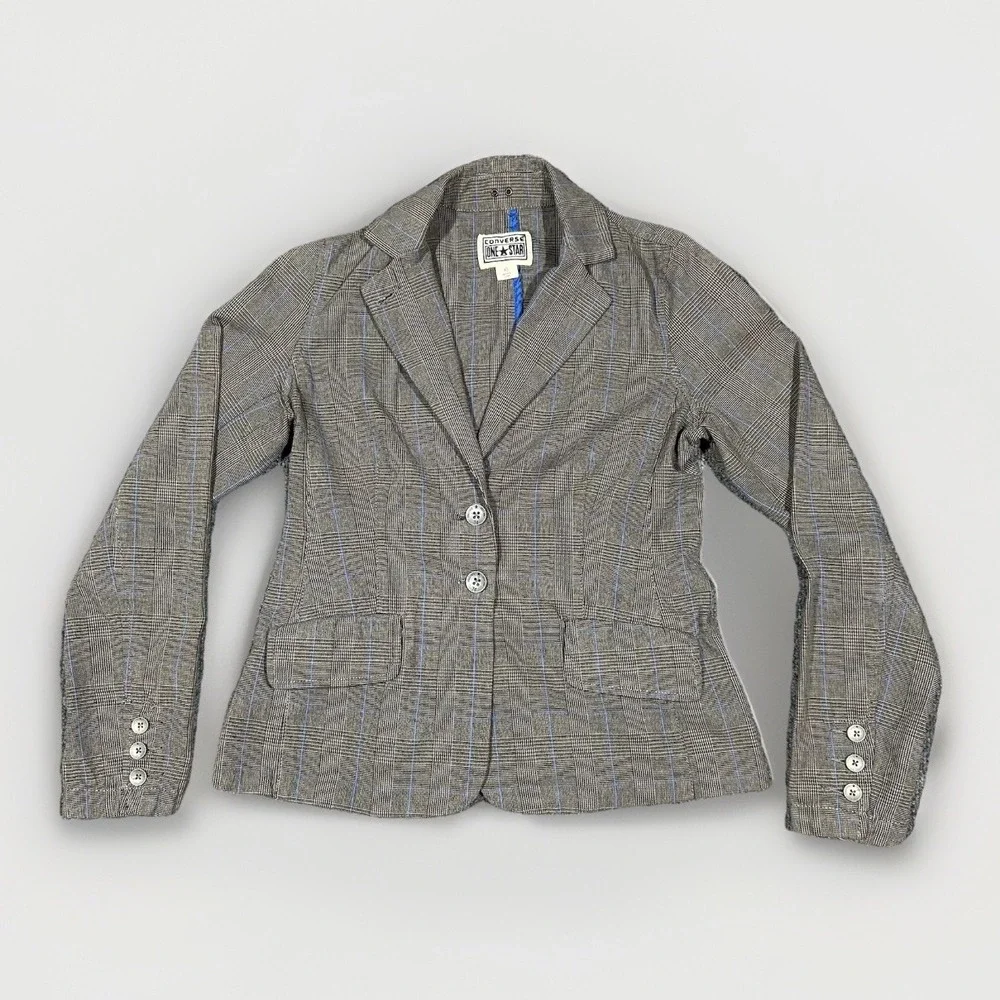 Converse One Star Mens XS Grey Blue Glen Plaid Cotton 2 Button‎ Blazer Jacket